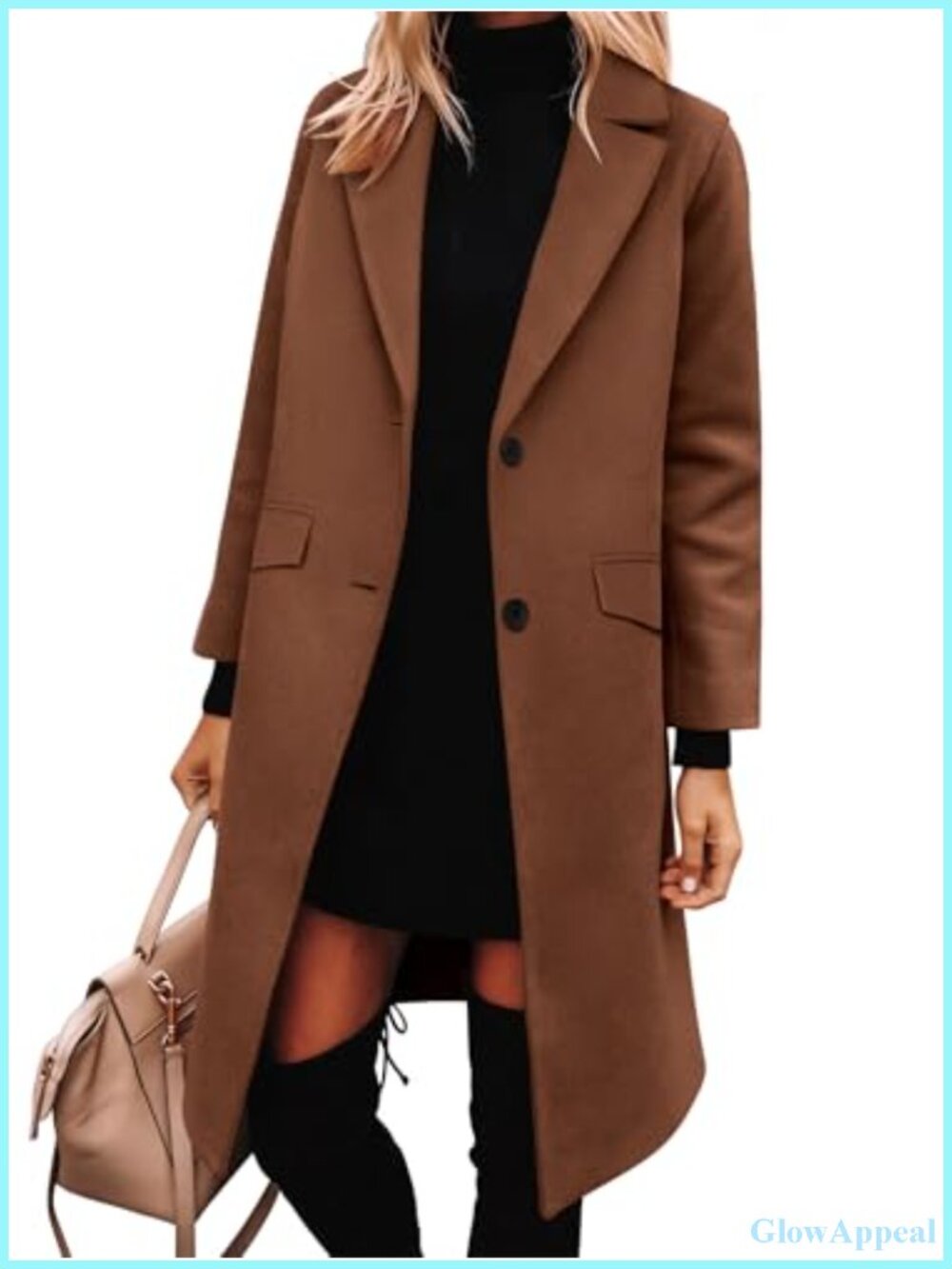 Women's Notched Lapel Peacoat 100% Polyester Loose Fit Long Sleeve Coat